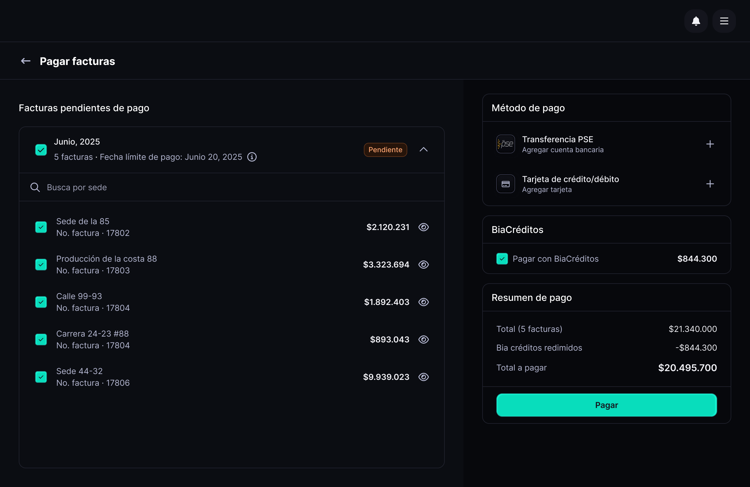 BIA Dashboard - Facturas